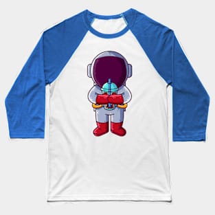 Cute Astronaut Drinking Boba Cartoon Baseball T-Shirt